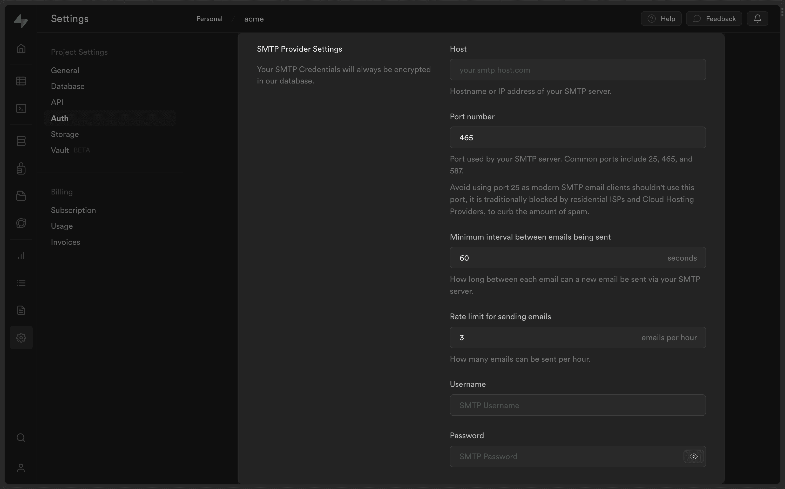 Supabase - SMTP Configurations